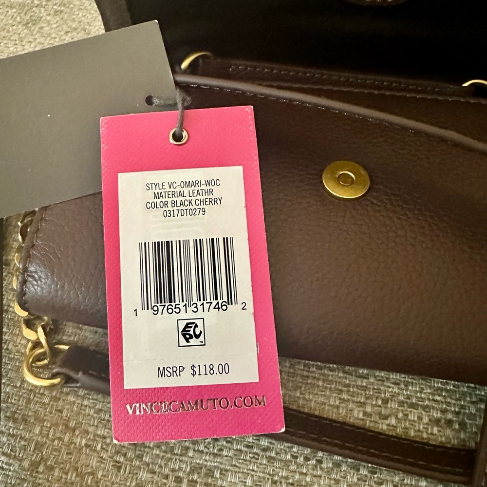 Vince Camuto Omari Leather Wallet on Chain WOC Crossbody NWT Black Cherry - Picture 9 of 12